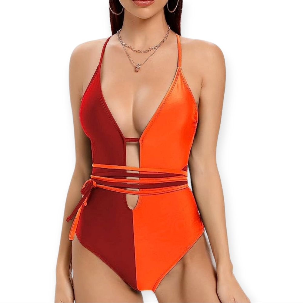 Criss Cross Low Cut One Piece Swimsuit
